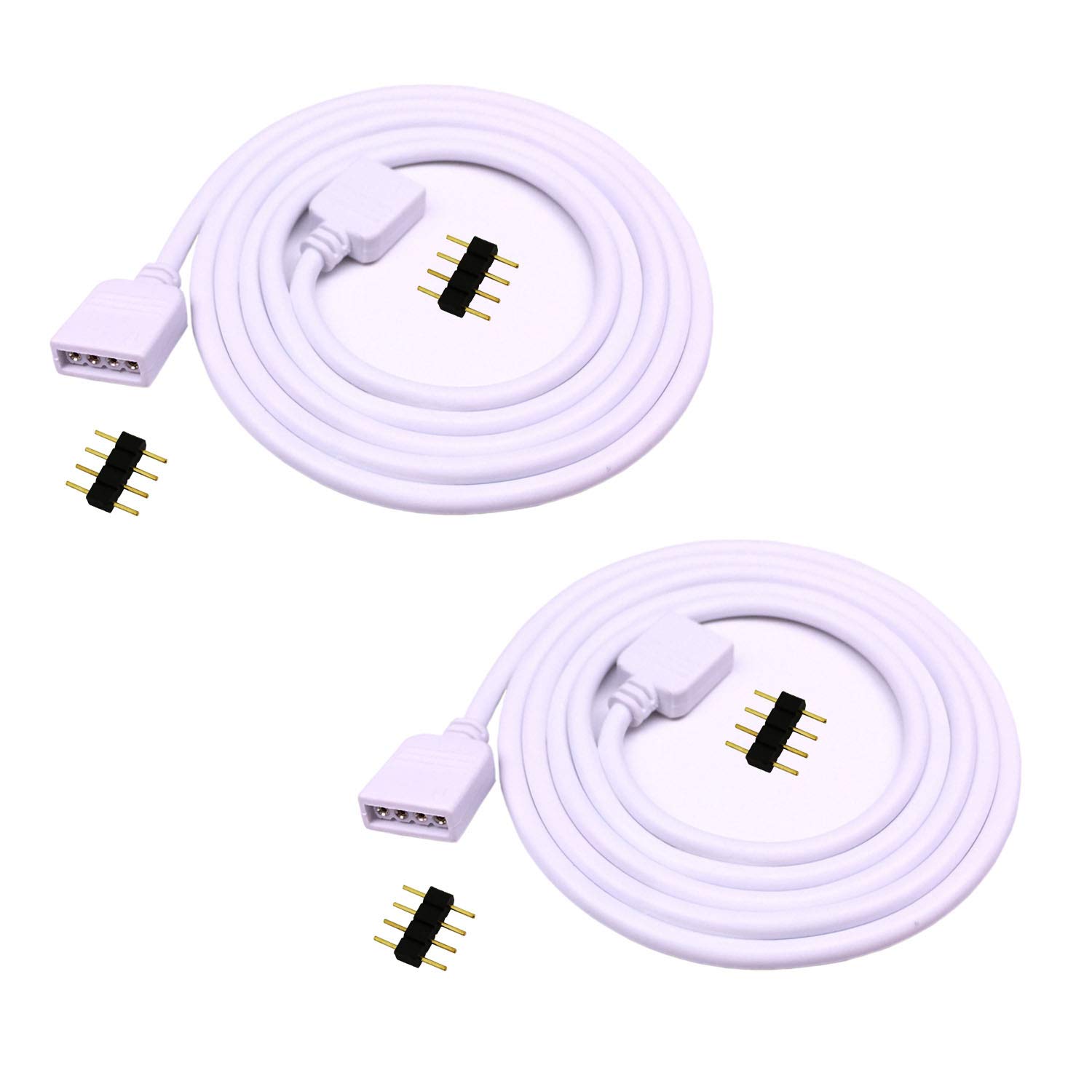 LitaElek 2pcs 1m 3.3ft RGB LED Strip Extension Cable 4 Pin LED Tape Extension Cord LED Ribbon Extension Wire LED Band Extender Quick Connector Cable for SMD 5050 3528 2835 RGB LED Strip Light, White