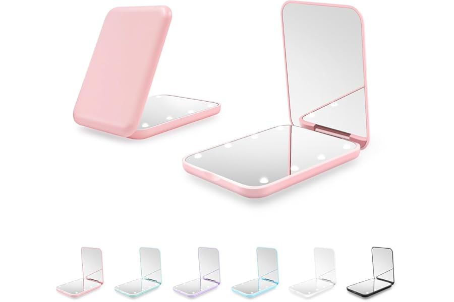Kakuje Compact Mirror, 1X/3X Magnification LED Pocket Mirror with Nternal BIattery, Mini Mirror for Purse, Pocket,Travel and Present (Pink)
