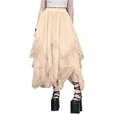 SHENHE Women's Lace Trim Layered Mesh Tulle Skirt Asymmetrical Goth Skirt | Renaissance Skirt，Fairy Maxi Skirt,High Waist,Goth