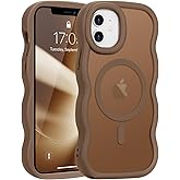 Pepmune for iPhone 12/12 Pro Case, Curly Wavy Frame Translucent Clear Hard Back Cover for Women Men Compatible with Magsafe Stylish Shockproof TPU Bumper Phone Case for iPhone 12 Pro/12, Desert Gold