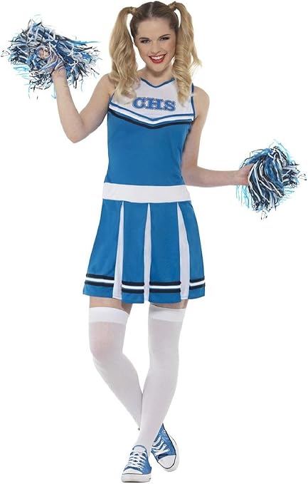 Amazon Com Ladies Blue White Cheerleader With Pom Poms American Sports Usa Hen Night Do Carnival Fancy Dress Costume Outfit Uk 4 18 Uk 16 18 Pet Supplies