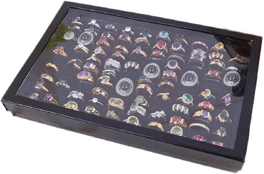 LookatoolJewelry Rings Display Tray Velvet 100 Slot Case Box Jewelry Storage Box