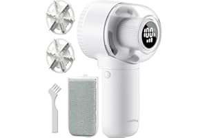 COLDSKY Fabric Shaver, 𝟮 𝗶𝗻 𝟭 Rechargeable Lint Remover with Brush, Large Sweater Shaver with Digital Display, 3 Speeds Lint Shaver, 6-Leaf Blades Lint Remover for Clothes, Sofa, Bedding, White