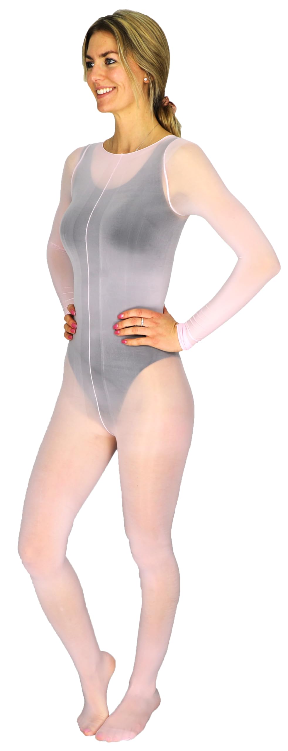 Extra Large Glossy Bodystocking (Pink, No Crotch), Pink, XL