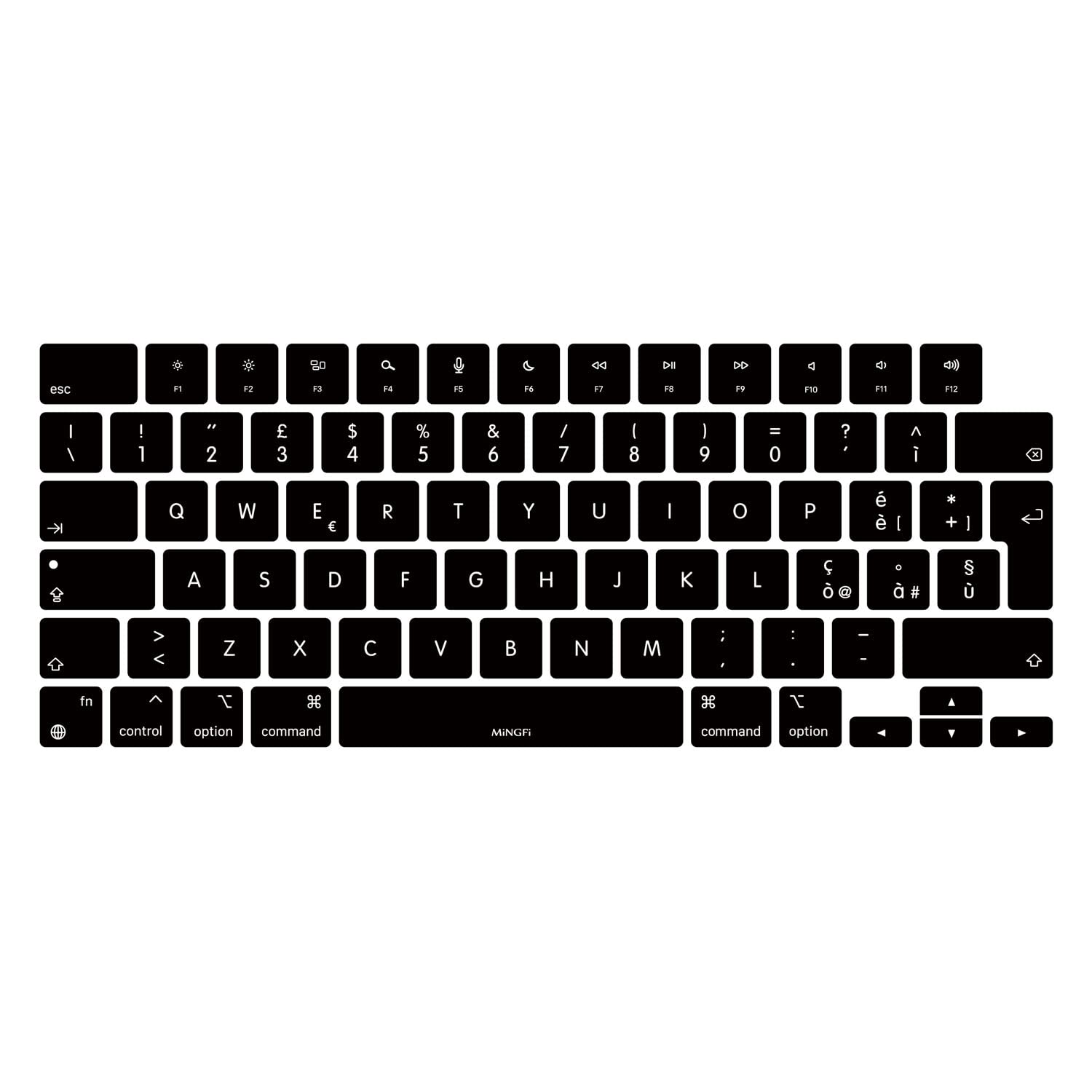 MiNGFi Silicone Italian Keyboard Cover for MacBook Pro/Max 14&16" M1-M4(A3112 A3401 A3185 A2485 A2780 A2991 A3403 A3186) Air 13,6&15,3" M2-M4(A3240 A2941 A3114 A3241) EU/ISO Layout - Black