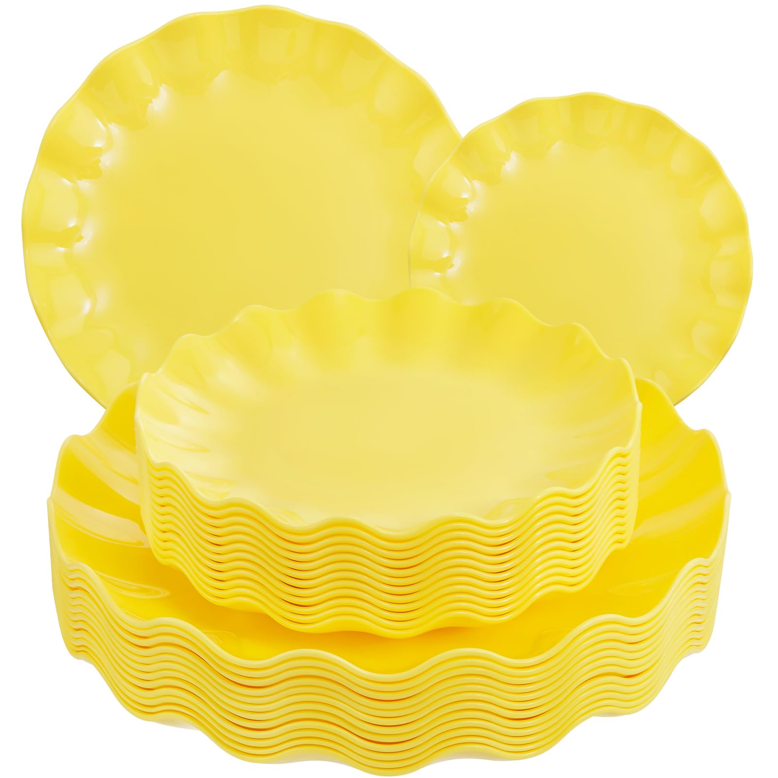 Photo 1 of LIYH 24 Pcs Yellow Plastic Plates Reusable, Unbreakable Dinner Plates, Salad Plate, Microwave & Dishwasher Safe, Plate Sets Perfect for Parties,Birthday,Picnics (12guests)