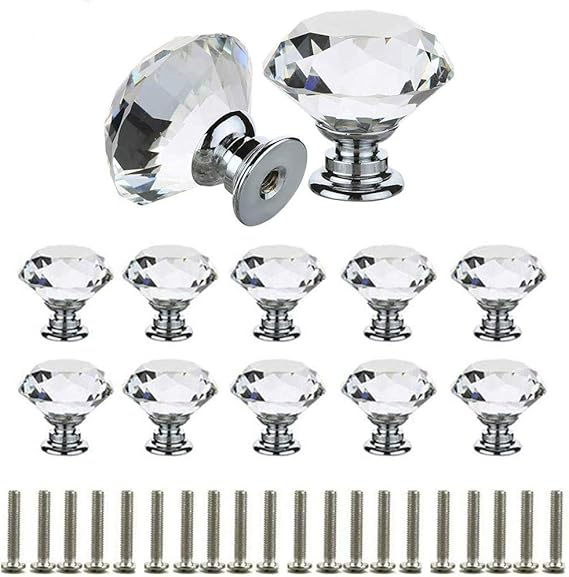 10Piece Drawer Knobs Dresser Knob Furniture Knobs Crystal 30mm Zinc