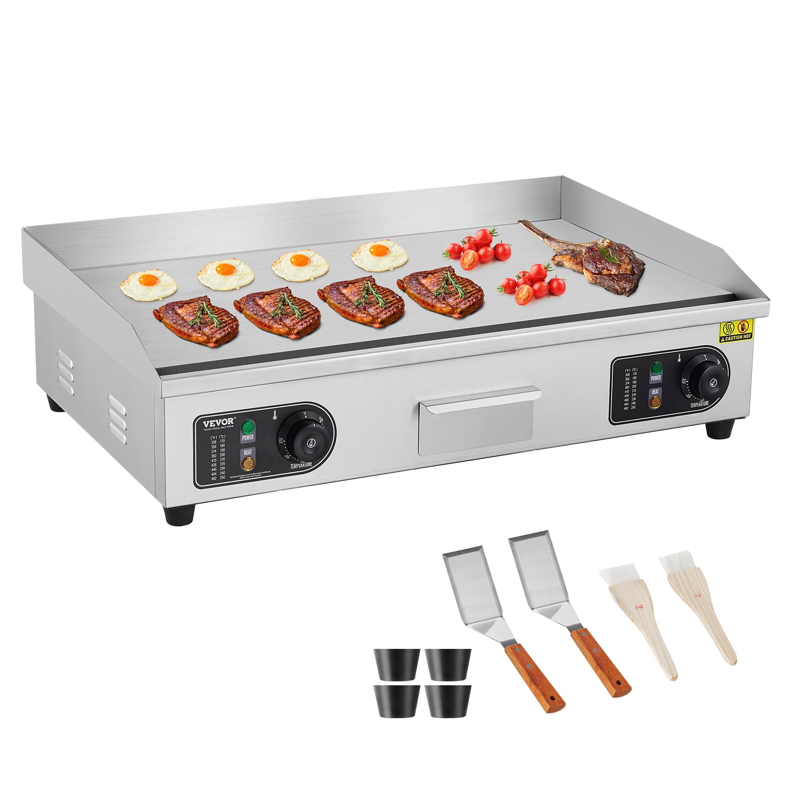 Photo 1 of ***HAS TO BE WIRED TO THE WALL*** VEVOR Commercial Electric Griddle, 2800W Countertop Flat Top Grill, 122?-572 ? Adjustable Temp, 29in Stainless Steel Griddle Grill with 2 Shovels and 2 Brushes for Home or Restaurant(110V No Plug)