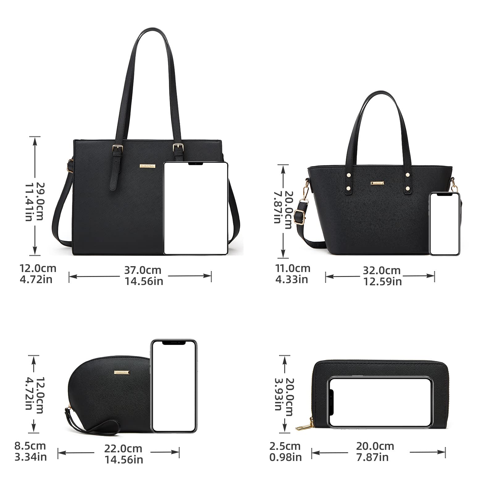 Women Fashion Synthetic Leather Handbags Tote Bag Shoulder Bag Top Handle Satchel Purse Set 4pcs