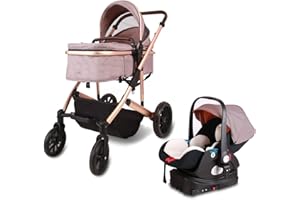 Trenana 2 in1 Baby Stroller,High Landscape Infant Stroller,Reversible Bassinet Stroller,Adjustable Backrest & Canopy,Foldable Aluminum Alloy Anti-Shock for Newborn (516-Khaki)