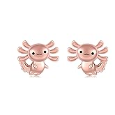 Axolotl Earrings for Womens 925 Sterling Silver Rose Gold/Blue Axolotl Stud Earrings Hypoallergenic Cute Axolotl Gifts Animal Jewelry Gifts for Women (Rose Gold)