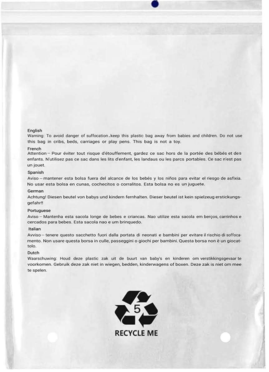 50 Pcs - A3 Size Suffocation Warning Poly Bags with air Holes Crystal Clear (420MM x 310MM) Resealable Cellophane Cello Bags Self Seal for Cloth Packing, Fits Brochures,Documents, Shirts