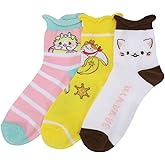 Bioworld Bananya Character Art Women's 3-Pair Casual Quarter Crew Socks