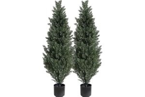 momoplant Artificial Topiary Cedar Outdoor - 【 2 Pack 】 47 Inch Faux Topiary Boxwood Tree 4Ft Fake Greenery Plant with Black Pot for Home Office Decor