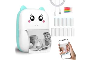 Funducts Mini Sticker Printer with 11 Rolls Paper, Inkless Thermal Pocket Receipt for iOS iPhone & Android, Bluetooth Portable for Journal, Photo, Kids Birthday Gifts (Blue)