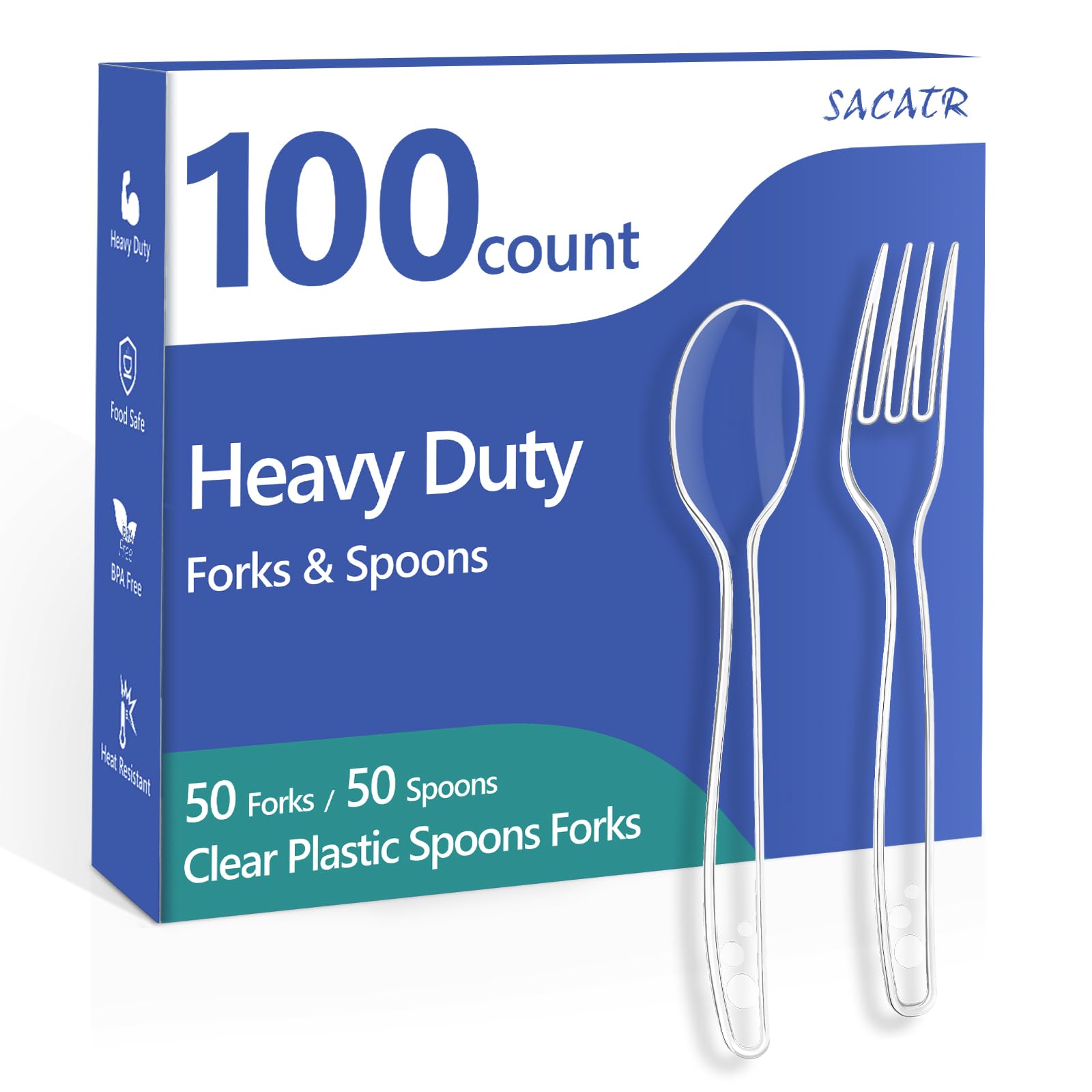 Photo 1 of 100 Count Plastic Silverware Heavy Duty -50 Forks, 50 Spoons, BPA-Free, Heat Resistant, Disposable Plastic Utensils Set, Plastic Cutlery Set, Plasticware Suitable for Party Everyday Use