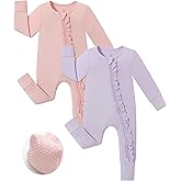 JunNeng Baby Girl Viscose from Bamboo Sleeper with Mitten Cuffs, 2 Way Zipper Romper, Sleep N' Play Pajamas 0-18 Months