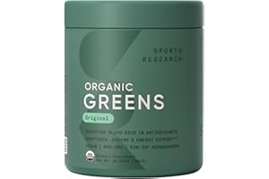 Sports Research® Organic Greens Superfood Powder w/Spirulina & Chlorella, Adaptogens, Enzymes, Probiotics & 8 VIT Bs for Gut & Mood Support* - Vegan, Sugar-Free & Low-Cal Original 30 Servings