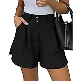 KIRUNDO Womens Shorts Dressy Casual 2026 Trendy Summer Elastic High Waisted Pleated Side Slit Business Work Shorts Pockets
