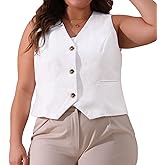 Agnes Orinda Plus Size Linen Vest for Women Lined Button Down Sleeveless Blazer Suit Vest Shirt Crop Top Casual Work