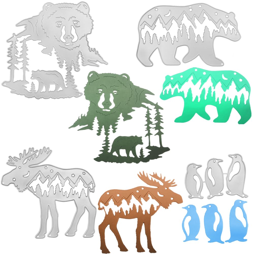 4 Set Die Cuts for Card Making, AFUNTA Polar Bear Elk Christmas Metal Die Cuts Wolf Penguins Card Making Supplies DIY Die Stencils for Scrapbooking
