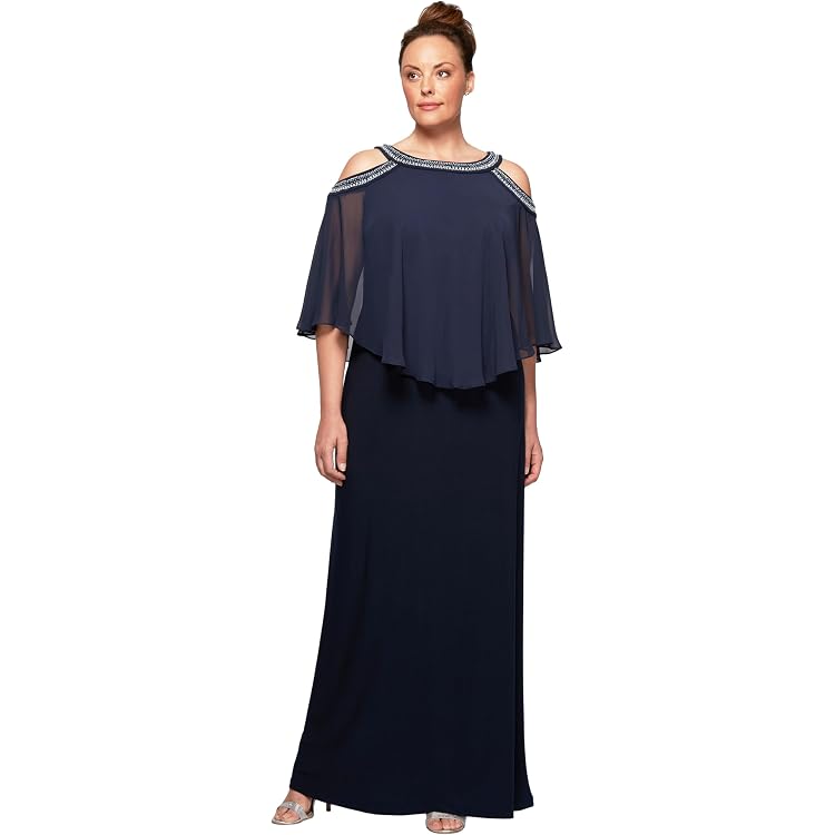 R&M Richards Women's Short Laced Poncho Dress Missy, Navy...