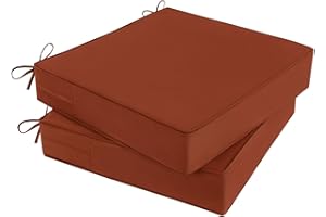 MJIAIDEA Outdoor Chair Cushions Set of 2 for Patio Furniture 19x19x4 Inch Waterproof Patio Chair Cushion 3 Year Color Fastness Square Memory Foam Garden Sofa Couch Pads with Ties and Handle,Spice
