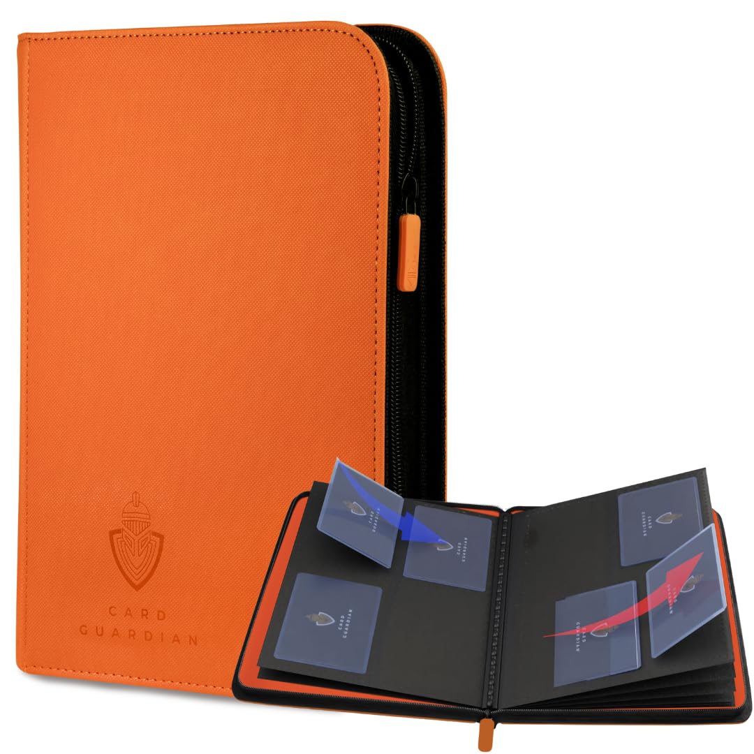 Card Guardian - 4 Pocket Premium Binder for 160 Cards (Orange) | Zipper Closure and Side Loaded Pockets | Compatible with Trading & Sports Cards including Magic the Gathering, Yugioh — image 1