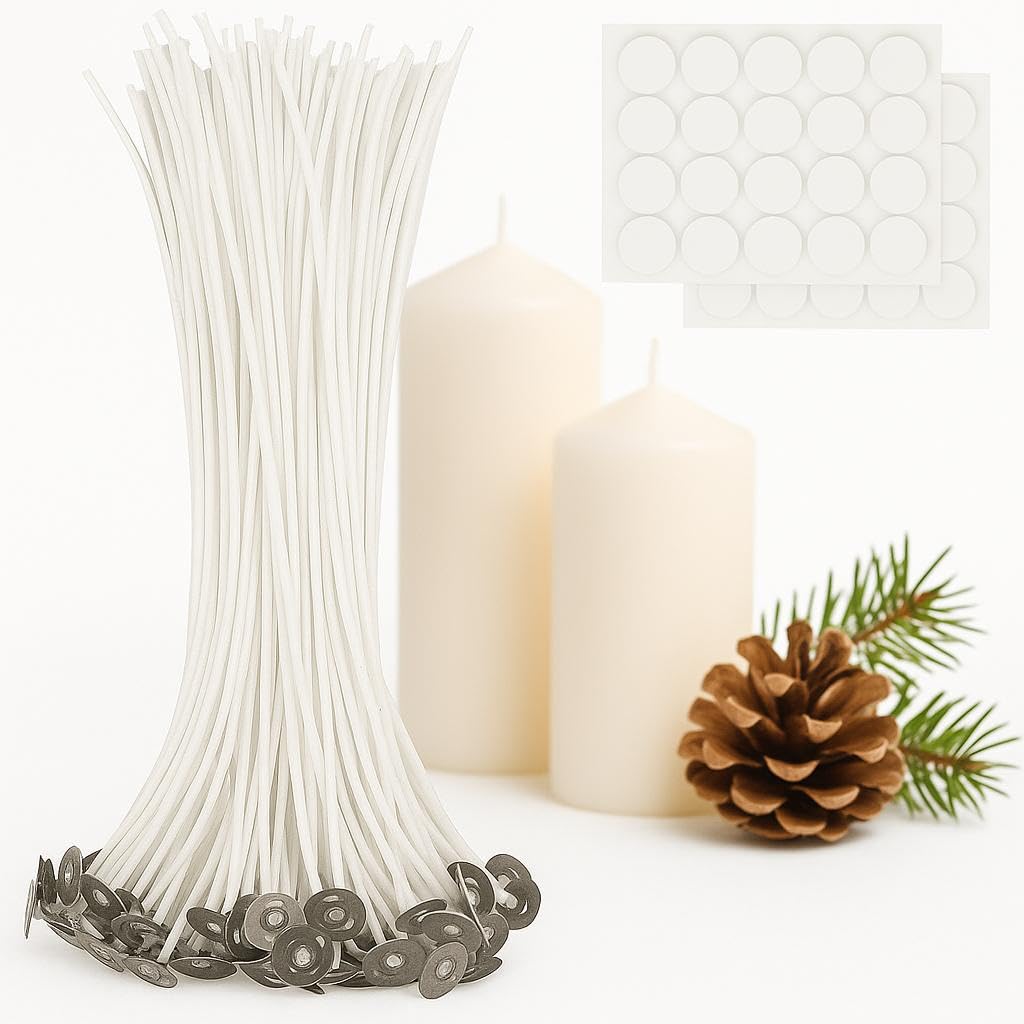 Photo 1 of 200PCS Candle Wicks 10 Inch with Candle Stickers – 100PCS Large Cotton Candle Wicks and 100PCS Double Sided Candle Stickers for Candle Making Candle DIY Supplies