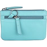 ili New York Mini Leather Coin Purse, Compact Design with Key Ring and RFID Protection for Women and Men in Vibrant Colors, Aegean Blue