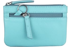 ili New York Mini Leather Coin Purse, Compact Design with Key Ring and RFID Protection for Women and Men in Vibrant Colors, Aegean Blue