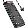 Surge Protector Power Bar, Nuetsa 12 Outlets Power Strip and 4 USB Ports(3U1C), 6Ft Flat Plug Extension Cord (1875W/15A) Dorm