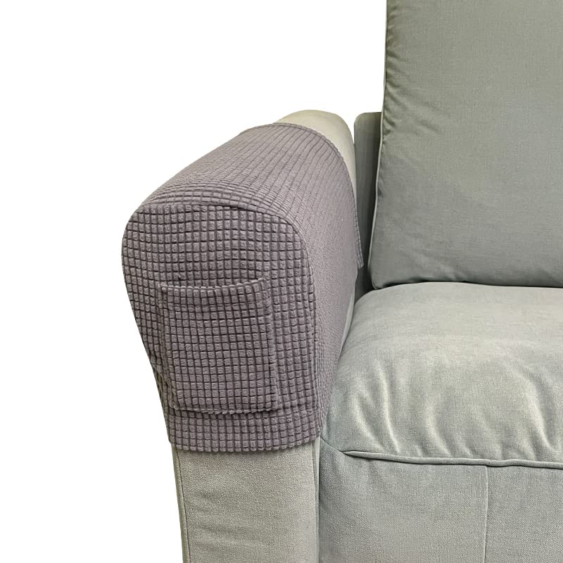 Skybook Armrest Chair Covers with 1 pocket Stretch Armchair Couch Arm Rest Cover Anti-Slip Spandex Polyester Sofa Chair Arm Caps Slipcovers for Furniture Protector Set of 2 (Light Grey)
