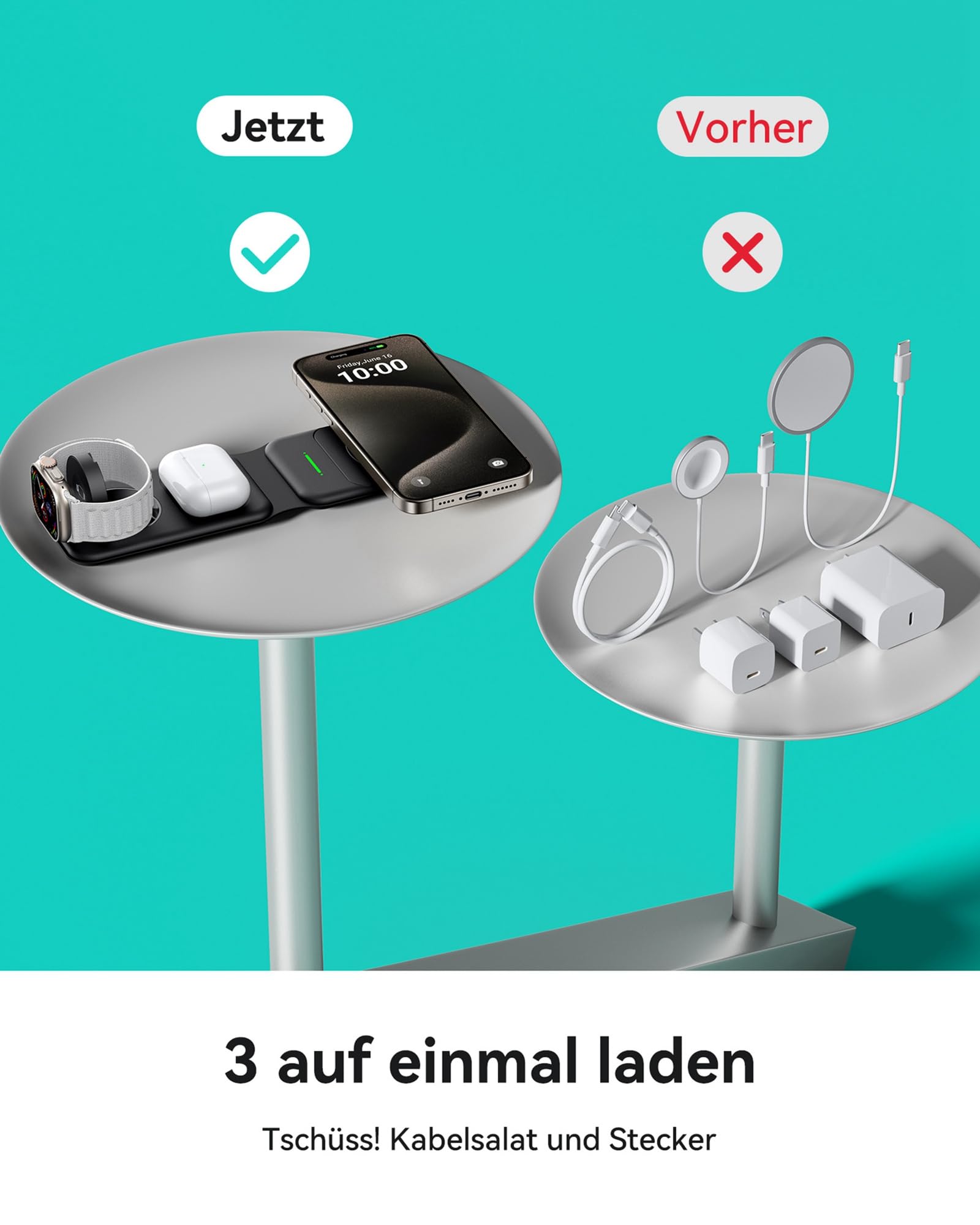 INIU 15W MagSafe Ladestation 3 in 1, Faltbares Wireless Charger Qi2-Zertifikat Reise ladegerät für iPhone 16/15/14/13/12, Apple Watch 9/8/7/6/SE, AirPods 4/3/Pro 2(mit 20W Adapter und USB-C-Kabel) 8