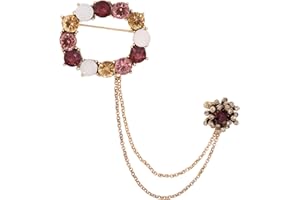 HSQYJ Crystal Geometry Flower Crown Gold Lapel Pin for Men Collar Pins Rhinestone With Hanging Chain Brooch for Men Suit Fashion Suit Accessories for Men Women