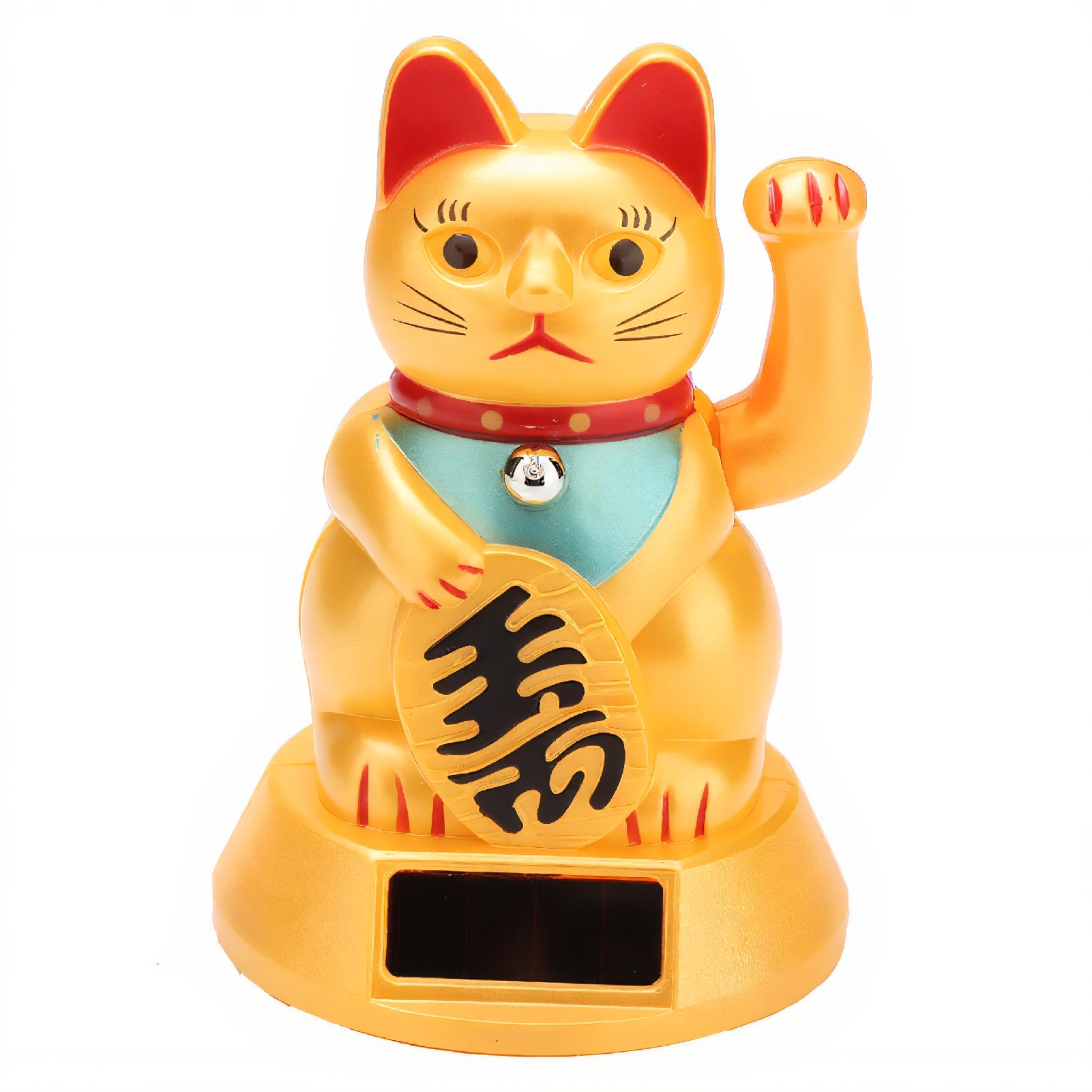 Fortune Cat, Adorable Maneki Neko Waving Arm Lucky Cat, Solar Powered Beckoning Welcoming Cat for Home/Stores/Car/Restaurant Decor - Bring You Health, Wealth and Luck (Gold)