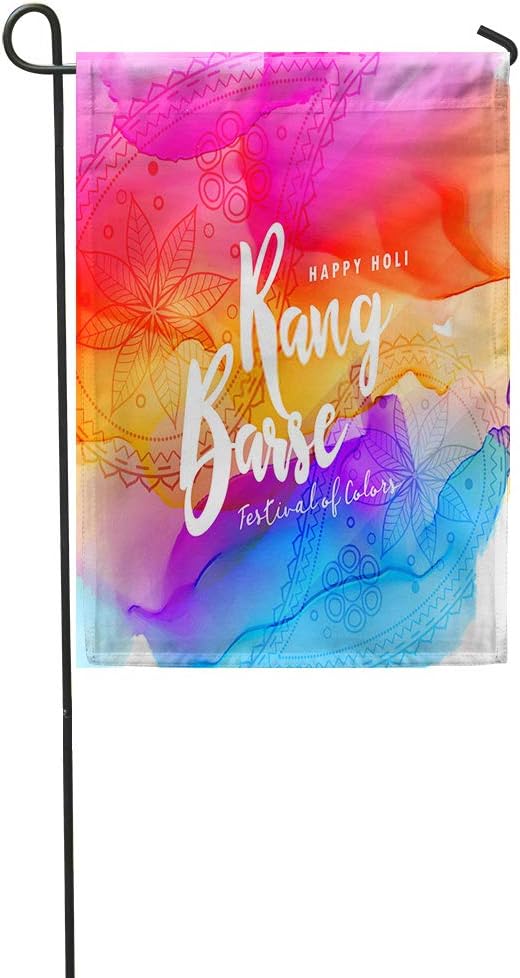 Lomue Holi Garden Flag Happy Colorful Rang Barse Translation Falling Colors Polyester Print Home Yard Farm Flag Fade Resistant Outdoor House Decor Flag Decoration 12x18 Inches