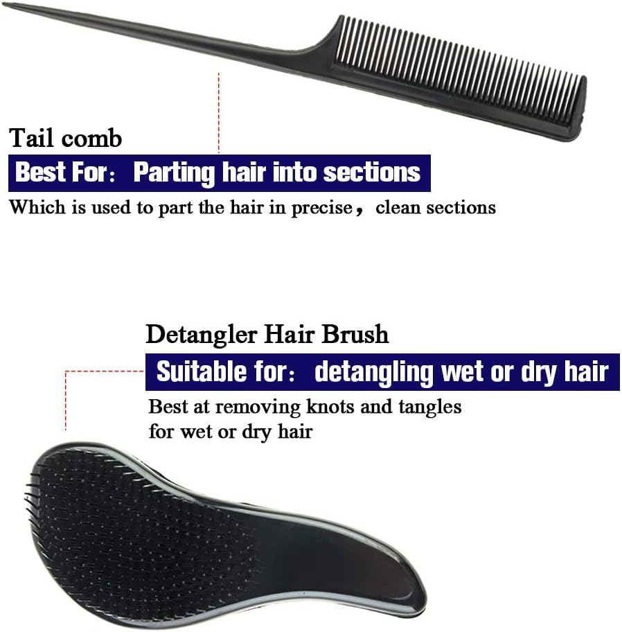5 Pieces Hair Brush Set Detangling Brush Paddle Brush Round Hair Brush Tail Comb Wet Dry Brush for Women Men Hair Styling (Black) - Image 4