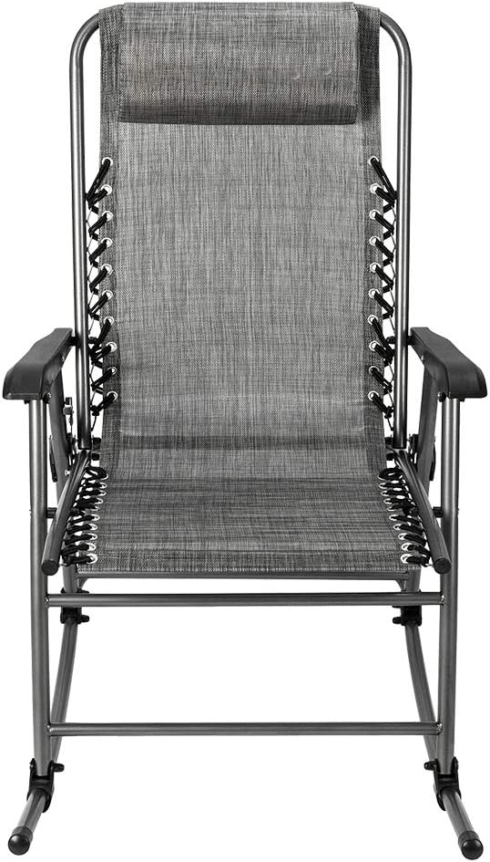 Rocking Chairs Patio Lawn Garden Matladin Folding Rocking Chair With Headrest For Patio Pool Yard Outdoor Grey Portable Rock Chair For Camping Fishing Beach