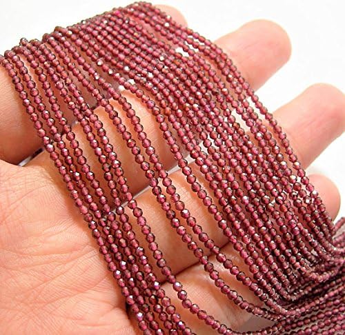 Realgem-Natural Garnet Beads 2mm Facted Tiny Gemstone Loose Beads，Specer Beads,Seed Beads,One 15.5" Full Strand for Jewelry Making specer Beads