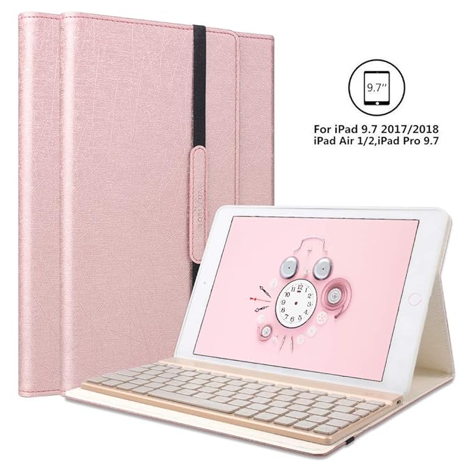 BORIYUAN Bluetooth Tastatur Hülle für iPad 2018 - iPad 2017 - iPad Air 2/1 - iPad Pro 9.7-7 Farben Hinterleuchtet Bluetooth D
