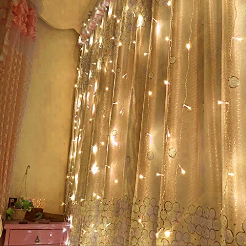 BUDGET &amp; GOOD Waterproof Led Curtain String Lights 19.6ftx9.8ft 600 Led for Christmas Wedding Party Window-Warm White