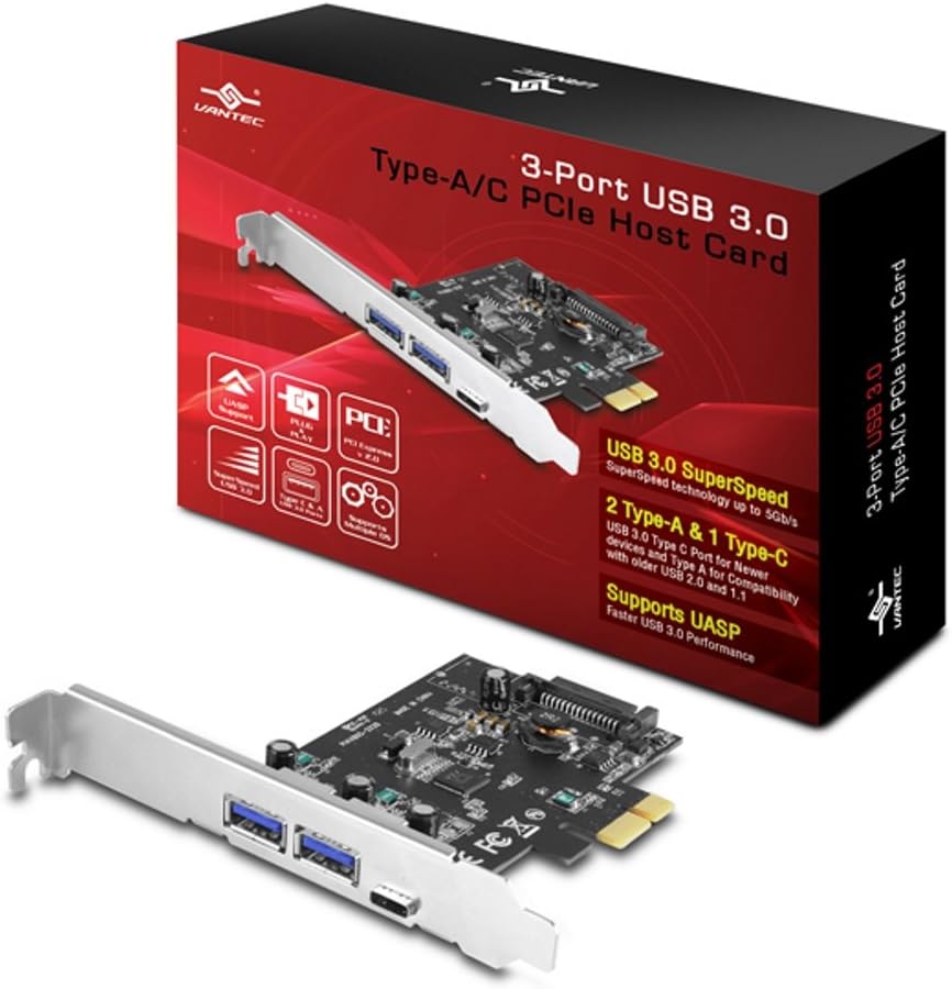 Vantec 3-Port USB 3.0 Type A/C PCIe Host Card Components Other (UGT-PC331AC)