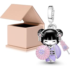 GNOCE Japanese Geisha Charm Bead Silver Blend Pendant Dangle Charms fit Bracelet Jewelry Gift for Women
