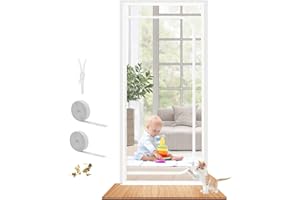 Dixutzi Upgraded Pet Screen Door Thickened Cat Resistant Mesh Screen Door for Living Room, Bedroom, Patio, Dog Cat Scratch Proof Screen with Zipper Closure (Fits Door Size up to 35''x 80'', White)