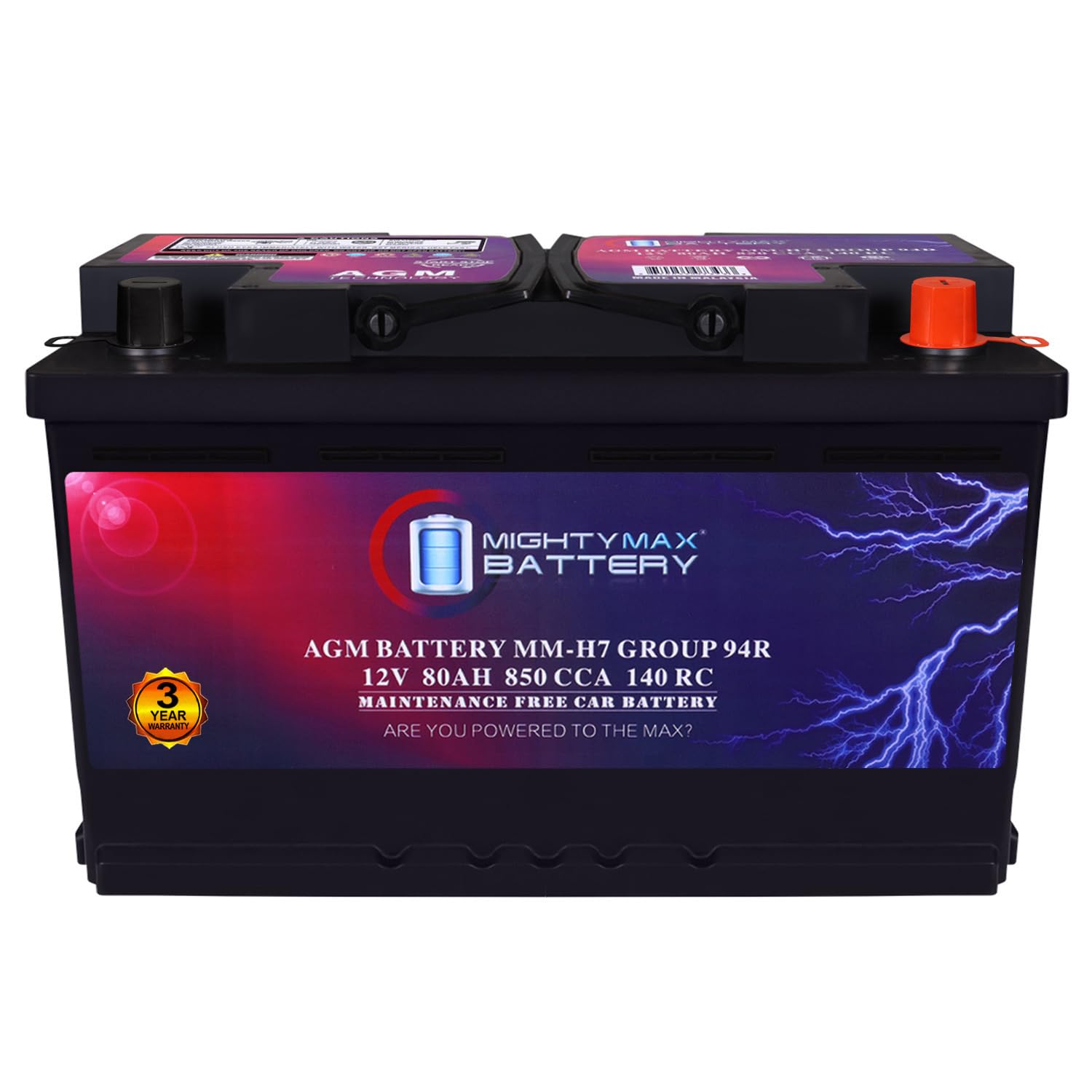 Photo 1 of (NOT HOLDING CHARGE) Mighty Max Battery MM-H7 Start and Stop Car BCI Group Size 94R 12V 80AH, 140RC, 850 CCA Rechargeable AGM Car Battery