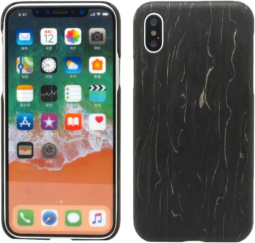 iPhone X Wood Case, iPhone 10 Wood Case, MIGOOZI Real Wood Ultra Thin Durable Protective Case Wooden Hard Back Cover for Apple iPhone X / 10 (Black ice Wood)