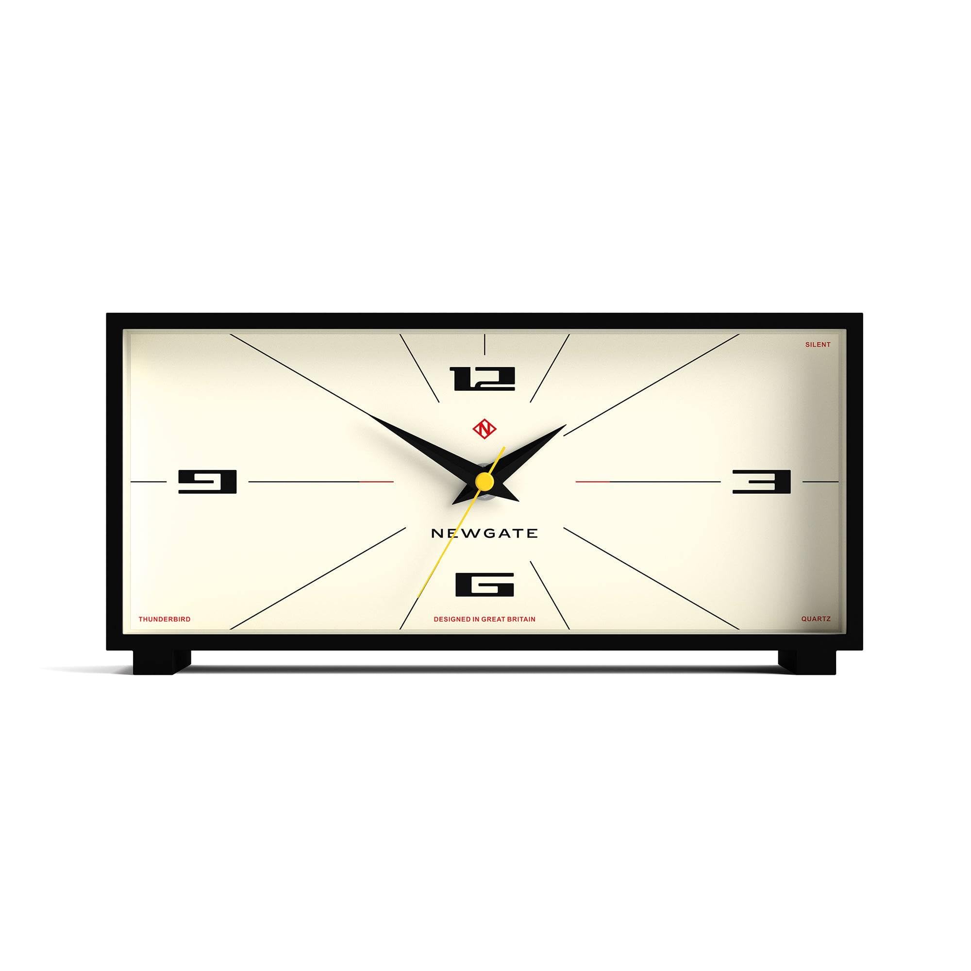 NEWGATE® Thunderbird desk clock | Retro contemporary rectangular design | Black | Modern mid-century style for desk, mantel, table top or shelf