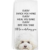 cvjutf Funny Bichon Frise Dog Decorative Kitchen Towels Gifts for Women Men, Bichon Frise Dog Hand Tea Towels Ornaments Stuff Accessories for Kitchen Decor, Every Meal You Bake Dish Towel, 16x24 In