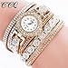 Start Women Multilayer Bracelet Rhinestone Leather Casual Watch -CCQ (Beige)